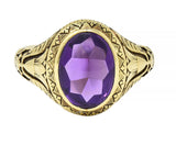 Jones & Woodland Art Nouveau Egyptian Revival Amethyst 14 Karat Gold Lotus Ring