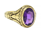 Jones & Woodland Art Nouveau Egyptian Revival Amethyst 14 Karat Gold Lotus Ring