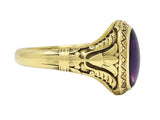 Jones & Woodland Art Nouveau Egyptian Revival Amethyst 14 Karat Gold Lotus Ring