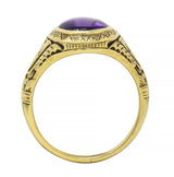 Jones & Woodland Art Nouveau Egyptian Revival Amethyst 14 Karat Gold Lotus Ring