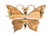 Victorian Bohemian Garnet 14 Karat Yellow Gold Antique Butterfly Brooch Wilson's Estate Jewelry