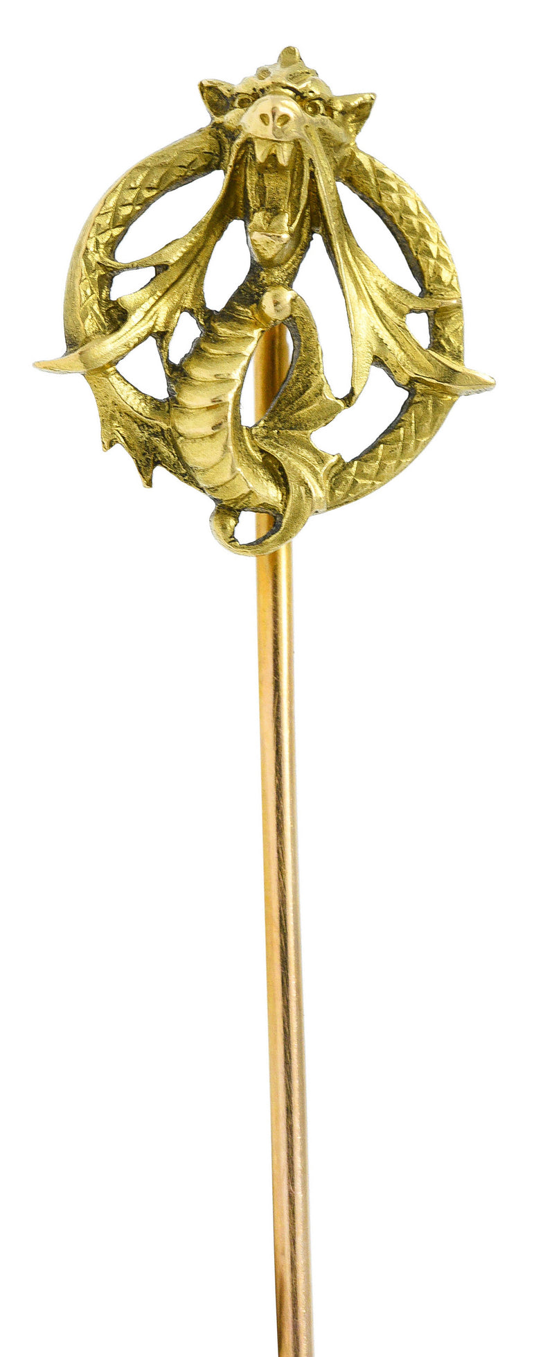 French Art Nouveau 18 Karat Green Gold Serpent Dragon StickpinStick Pin - Wilson's Estate Jewelry
