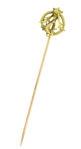 French Art Nouveau 18 Karat Green Gold Serpent Dragon Stickpin Wilson's Estate Jewelry