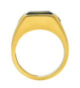 BRASH 8.08 CTW Green Sapphire Diamond 18 Karat Gold Three Stone Men's Ring