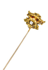 Art Nouveau Diamond Garnet 14 Karat Gold Lion StickpinStick Pin - Wilson's Estate Jewelry