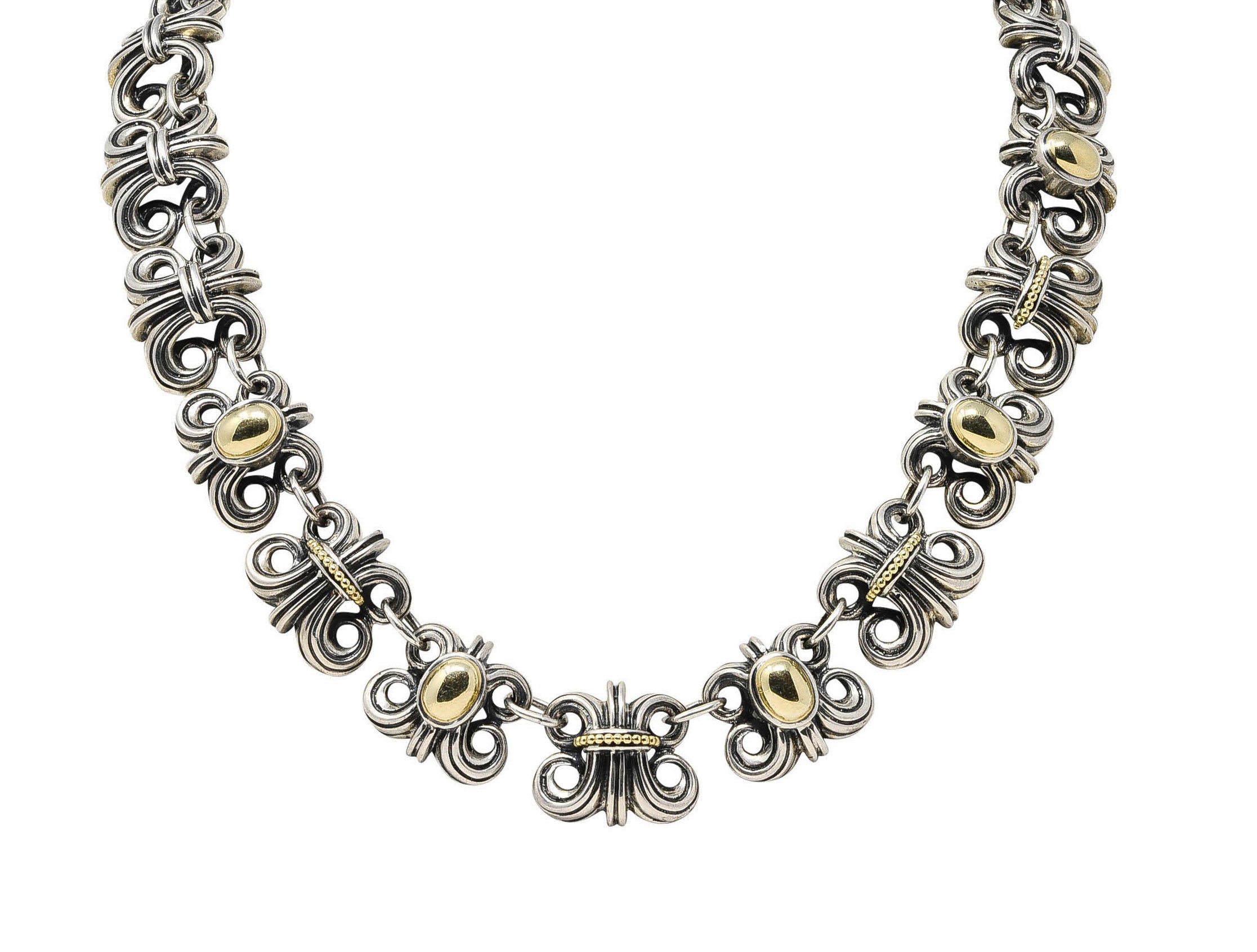 Lagos 1990's Vintage 18 Karat Gold Sterling Silver Caviar Wheat NecklaceNecklace - Wilson's Estate Jewelry