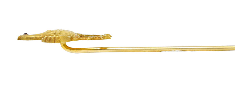 Art Nouveau Ruby 14 Karat Gold Quail StickpinStick Pin - Wilson's Estate Jewelry