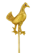 Art Nouveau Ruby 14 Karat Gold Quail StickpinStick Pin - Wilson's Estate Jewelry