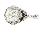 Vintage 2.17 CTW Old Mine Diamond 14 Karat White Gold Flower Cluster Engagement Ring Wilson's Estate Jewelry
