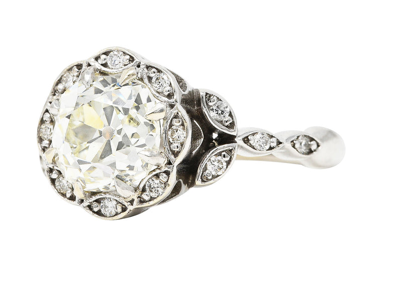 Vintage 2.17 CTW Old Mine Diamond 14 Karat White Gold Flower Cluster Engagement Ring Wilson's Estate Jewelry