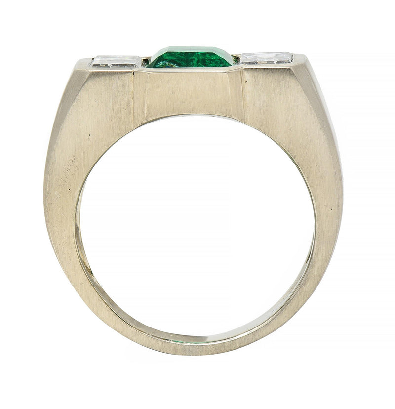 3.79 CTW Colombian Emerald Diamond 14 Karat White Gold Men's Unisex Ring GIA