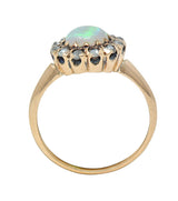 Victorian Opal Cabochon Diamond 14 Karat Yellow Gold Antique Halo Ring