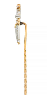 Victorian 1.54 CTW Diamond Platinum 18 Karat Gold Antique Dagger Stickpin