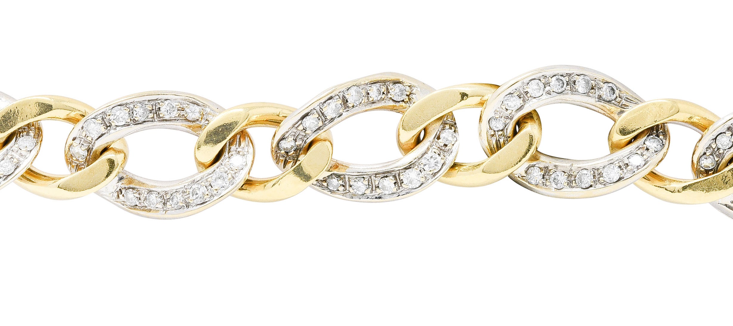 Italian 2.50 CTW Diamond 18 Karat Two Tone Gold Curb Link Braceletbracelet - Wilson's Estate Jewelry