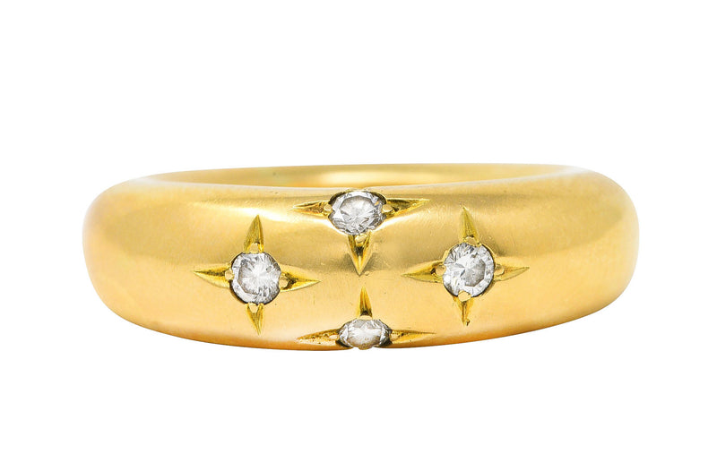 Chaumet Paris Vintage Diamond 18 Karat Yellow Gold Starburst Puffy Band Ring Wilson's Estate Jewelry