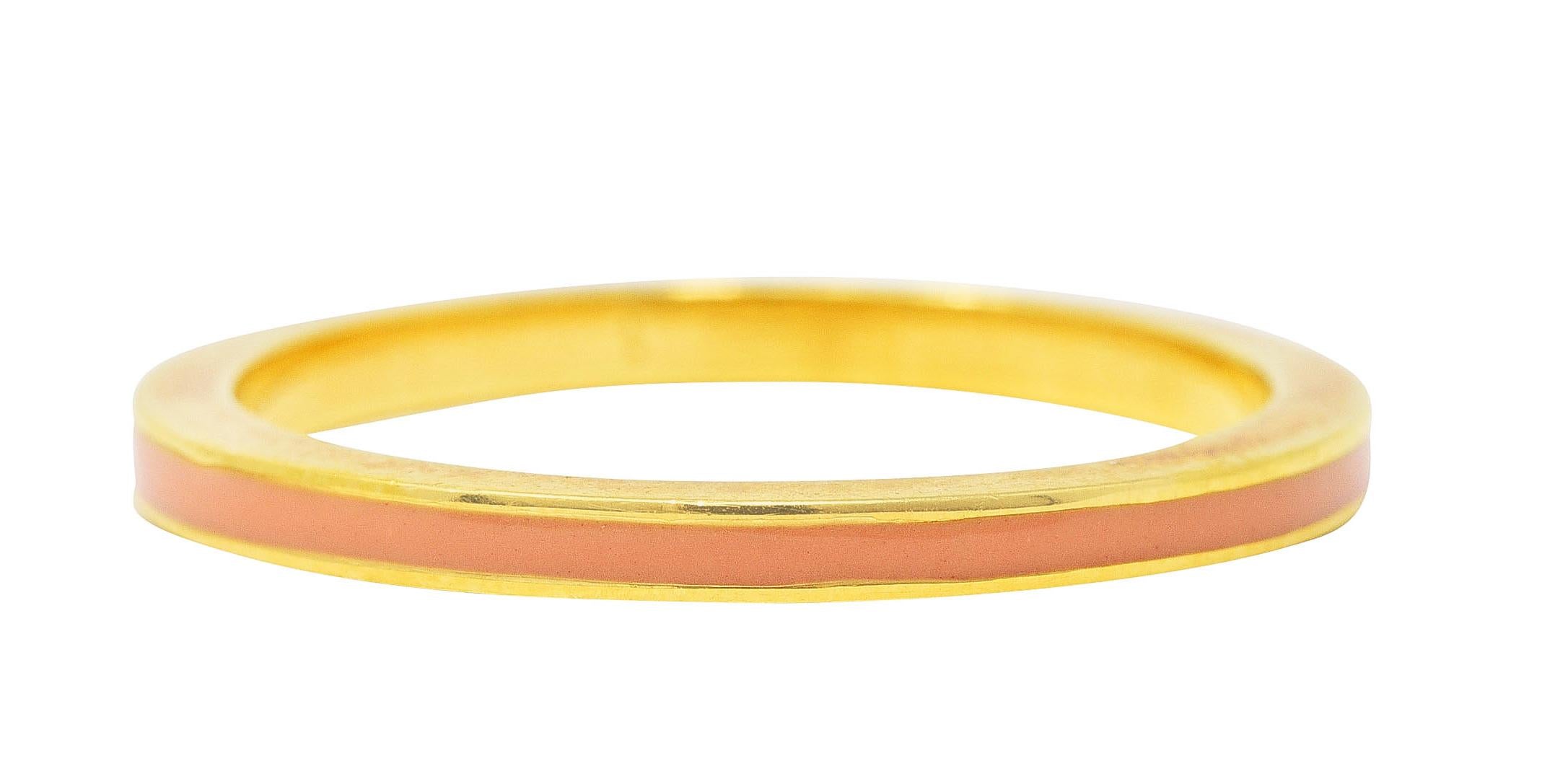 Hidalgo 1990's Vintage Peach Enamel 18 Karat Yellow Gold Eternity Band Ring