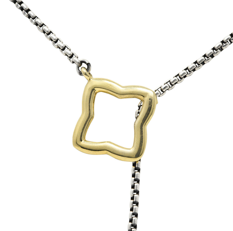David Yurman Diamond 18 Karat Gold Sterling Silver Quatrefoil Heart Lariat NecklaceNecklace - Wilson's Estate Jewelry