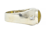 1960's Cat's Eye Chrysoberyl Diamond 14 Karat White Gold Three Stone Ring