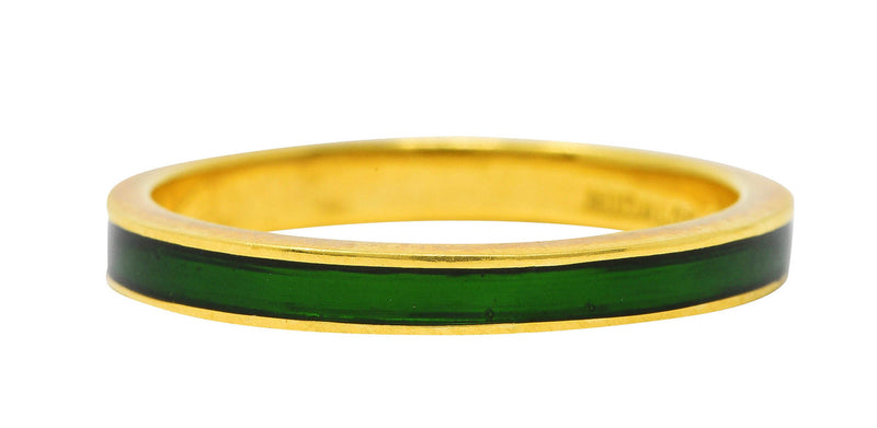 .1111 *Hidalgo Vintage Green Enamel 18 Karat Yellow Gold Unisex Eternity Band Ring Wilson's Estate Jewelry