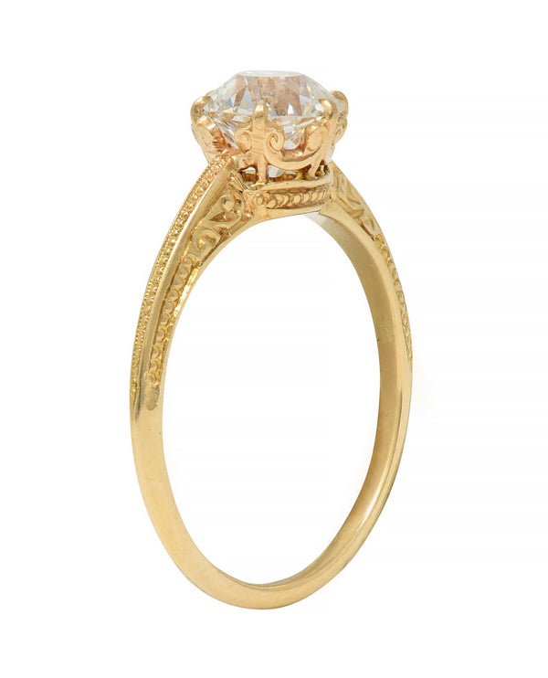 Edwardian 1.26 CTW Old European Diamond 14 Karat Gold Antique Engagement Ring
