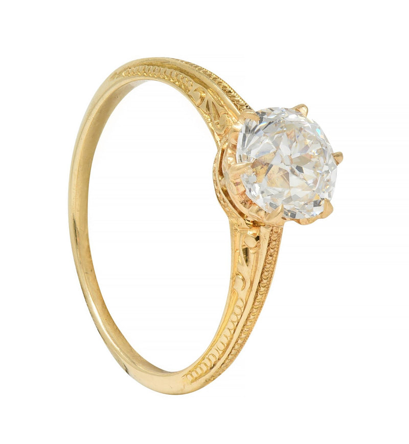 Edwardian 1.26 CTW Old European Diamond 14 Karat Gold Antique Engagement Ring