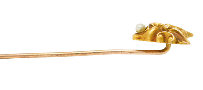 Art Nouveau Pearl 14 Karat Gold Hermes StickpinStick Pin - Wilson's Estate Jewelry