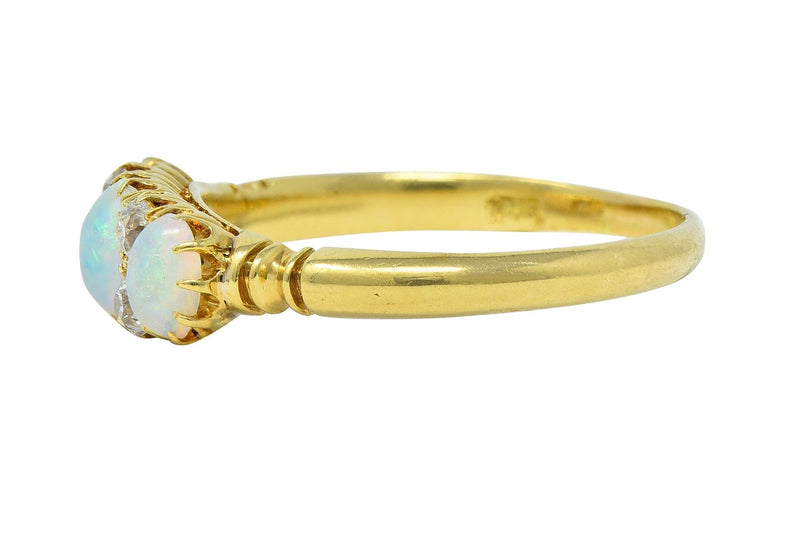 Victorian Opal Diamond 18 Karat Yellow Gold Antique Gemstone Band Ring