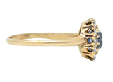 Victorian 1.37 CTW Sapphire Diamond 14 Karat Rose Gold Antique Halo Ring