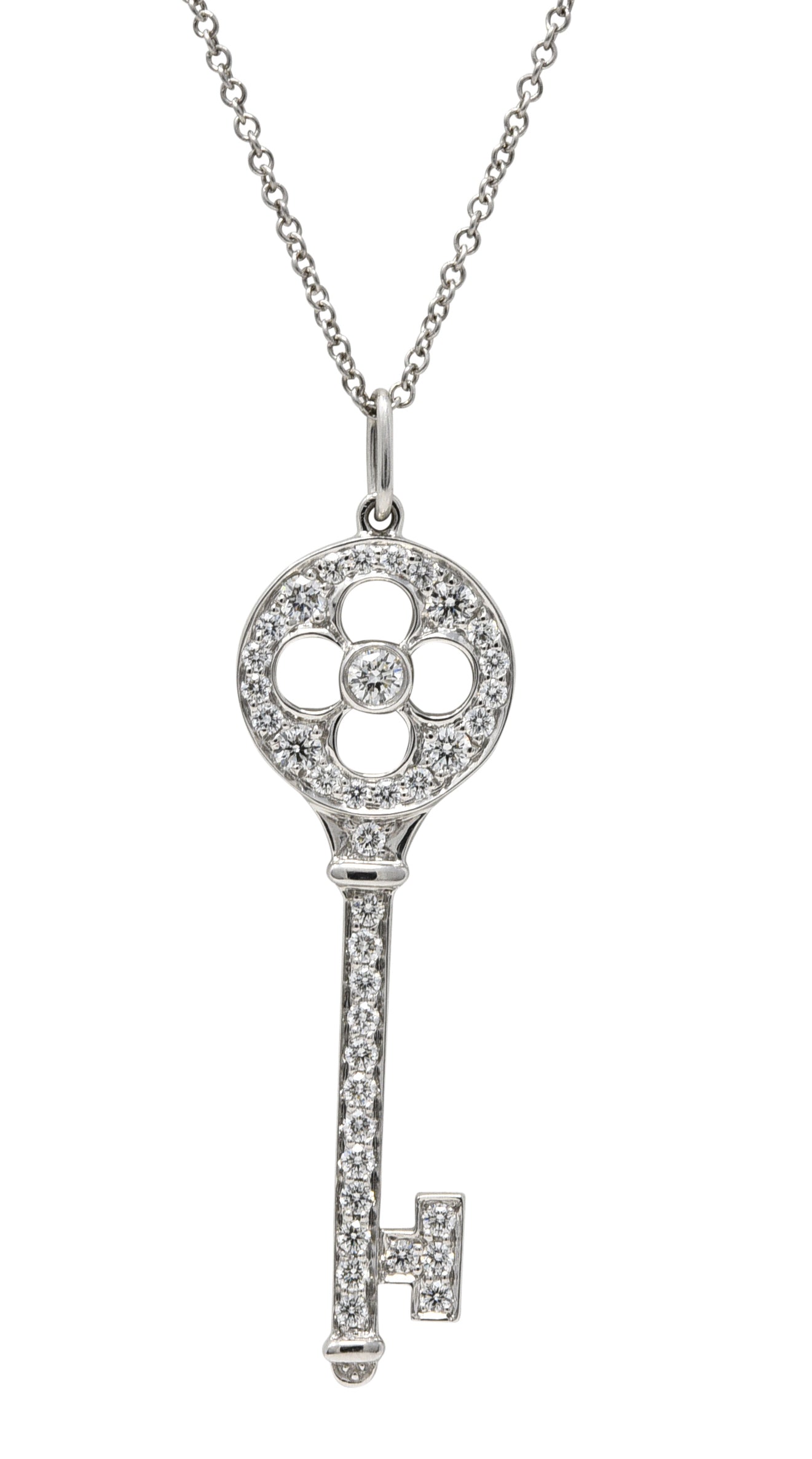 Tiffany & Co. 0.51 CTW Diamond Platinum Quatrefoil Key Pendant NecklaceNecklace - Wilson's Estate Jewelry