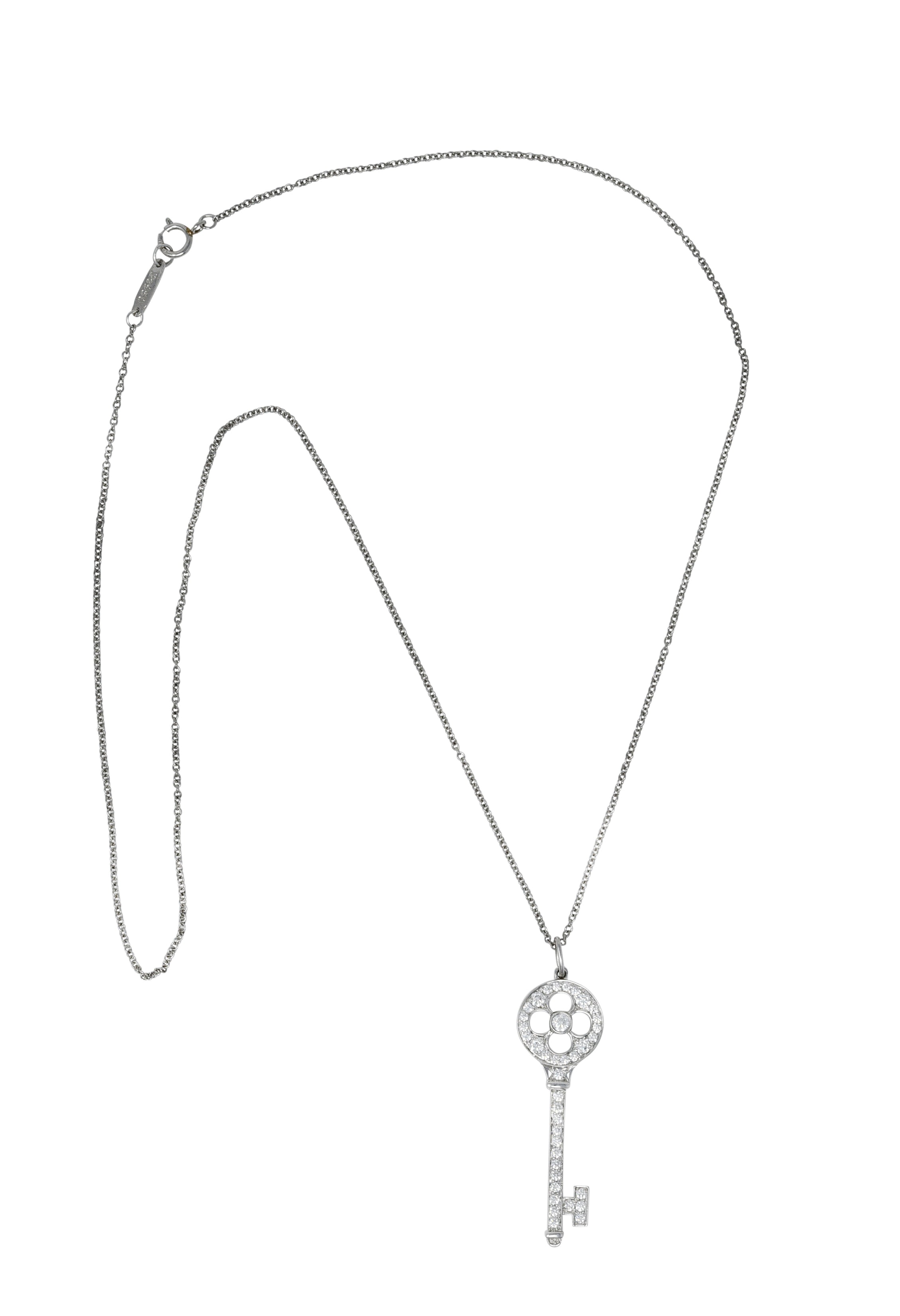 Tiffany & Co. 0.51 CTW Diamond Platinum Quatrefoil Key Pendant NecklaceNecklace - Wilson's Estate Jewelry