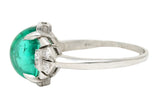 Art Deco 3.32 CTW Colombian Emerald Cabochon Diamond Platinum Bombay Gemstone Ring GIA Wilson's Estate Jewelry
