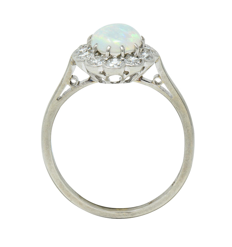 Edwardian 0.60 CTW Opal Diamond Platinum 18 Karat Gold Antique Halo Ring