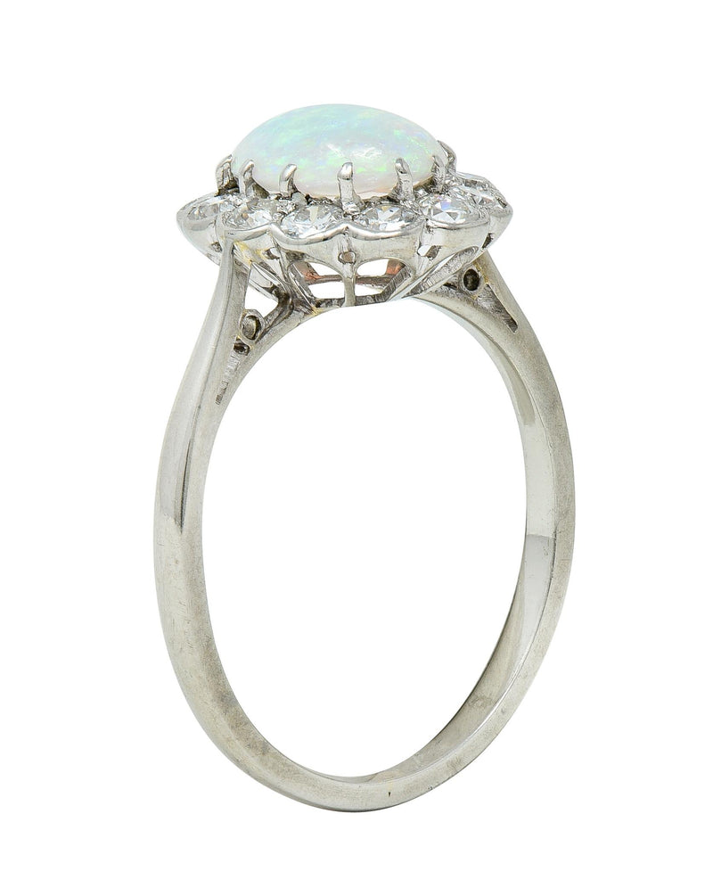 Edwardian 0.60 CTW Opal Diamond Platinum 18 Karat Gold Antique Halo Ring