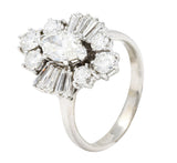 1950's Mid-Century Marquise Diamond 14 Karat White Gold Cluster Engagement Ring Wilson's Estate Jewelry