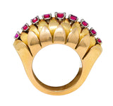 1940's French 1.70 CTW Retro Ruby 14 Karat Two-Tone Gold Platinum Fanned Statement Ring Wilson's Estate Jewelry
