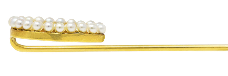 Edwardian 14 Karat Yellow Gold Pearl Horseshoe Stickpin Wilson's Estate Jewelry