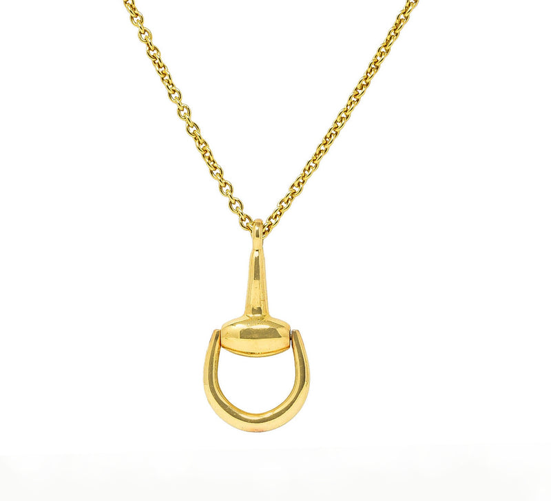 Gucci 18 Karat Yellow Gold Horsebit Pendant Vintage Necklace Wilson's Estate Jewelry