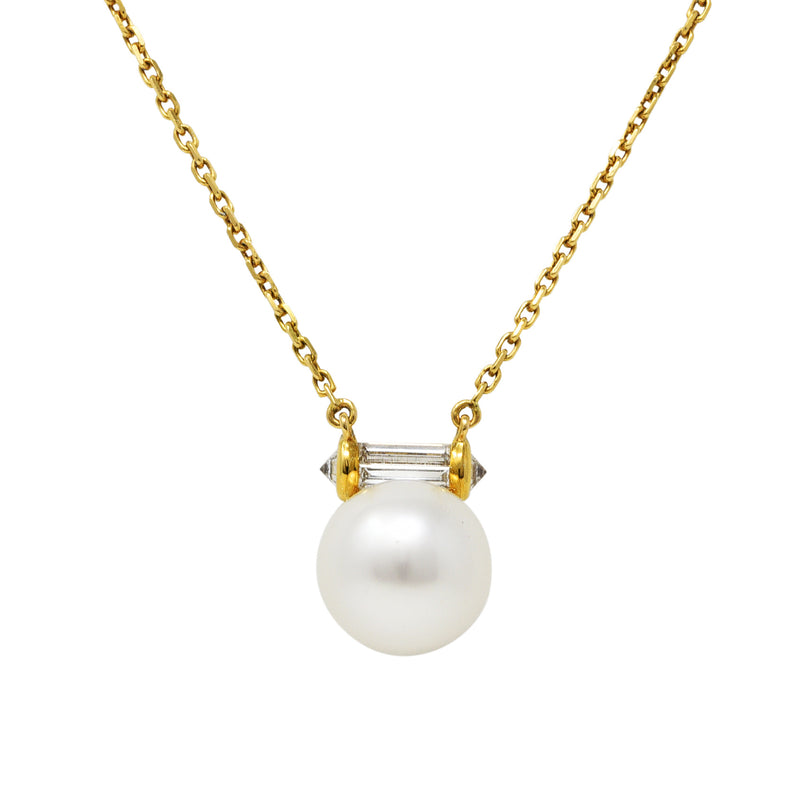 1990's Mauboussin 0.50 CTW Diamond Pearl 18 Karat Gold NecklaceNecklace - Wilson's Estate Jewelry