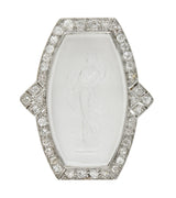 Art Deco 2.12 CTW Diamond Carved Rock Crystal Platinum Artemis Brooch
