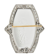 Art Deco 2.12 CTW Diamond Carved Rock Crystal Platinum Artemis Brooch