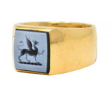 Victorian Hardstone Intaglio 18 Karat Yellow Gold Griffin Unisex Signet Ring