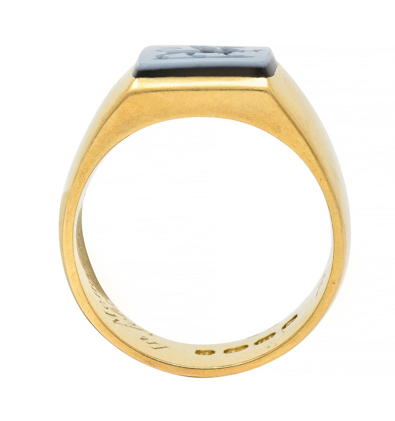 Victorian Hardstone Intaglio 18 Karat Yellow Gold Griffin Unisex Signet Ring