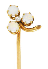 Victorian Diamond Opal 14 Karat Gold Clover Stickpin Wilson's Estate Jewelry