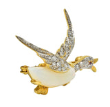 1960's Opal Diamond Ruby Platinum 18 Karat Gold Vintage Goose Bird Brooch