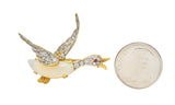 1960's Opal Diamond Ruby Platinum 18 Karat Gold Vintage Goose Bird Brooch