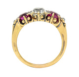 Victorian 3.40 CTW Diamond No Heat Burma Ruby 18 Karat Gold Three Stone Ring GIA