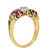 Victorian 3.40 CTW Diamond No Heat Burma Ruby 18 Karat Gold Three Stone Ring GIA