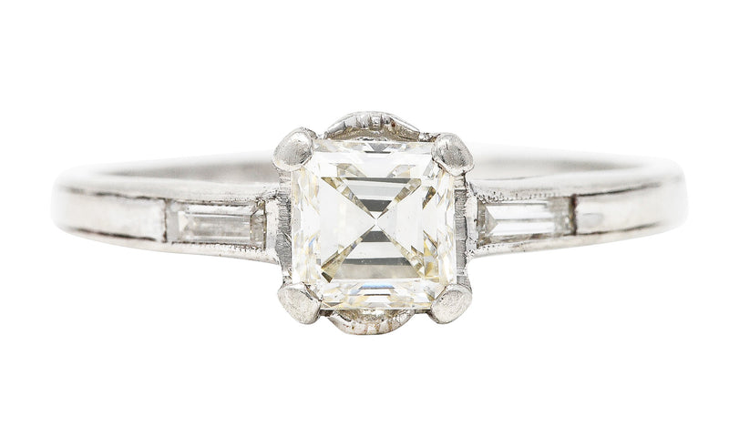 1950's Mid-Century 0.75 CTW Asscher Diamond Platinum Engagement Ring Wilson's Estate Jewelry
