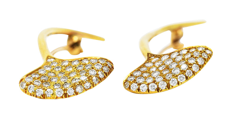 Angela Cummings Tiffany & Co. Pave Diamond 18 Karat Yellow Gold Ginkgo Brooch Clips Wilson's Estate Jewelry