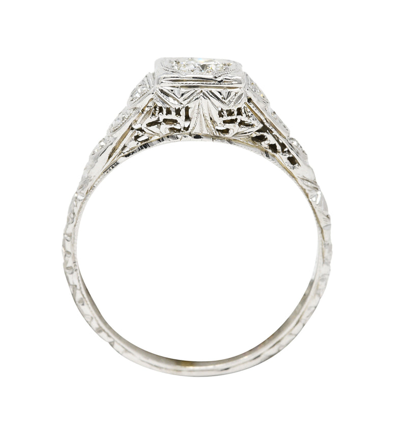 Art Deco 0.26 CTW Old European Cut Diamond 18 Karat White Gold Stepped Orange Blossom Engagement Ring Wilson's Estate Jewelry